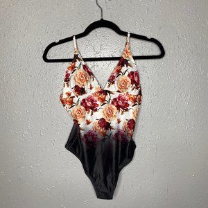 One Piece Swimsuit Roses to Black Ombre